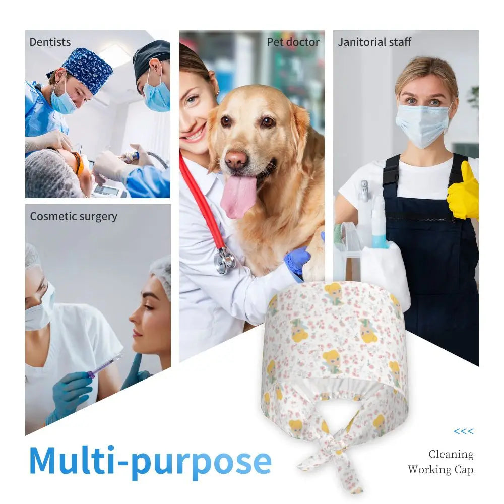 Custom Tinker Bell Breathable Nursing Work Cap Surgical Scrub Caps Unisex Nurse Medical Cap Cartoons Scrubs Hat Medical Surgical