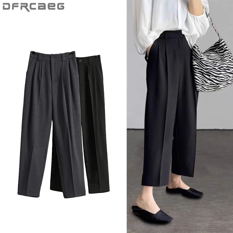 Plus Size Pants For Women Spring Summer 2025 New Korean Fashion High Waist Suit Pants Women Gray Or Black Casual Trousers Female