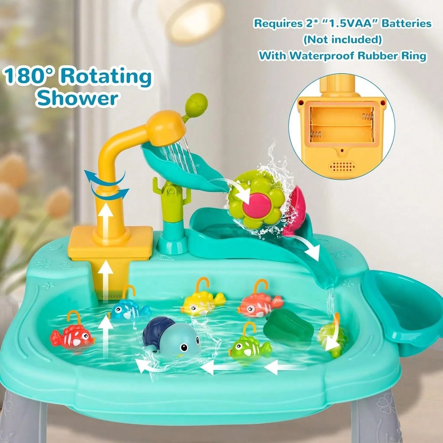 Play Sink With Running Water, Mini Water Table For Toddlers, Upgraded Faucet And Play Dishes, Children Electric Dishwasher Toy