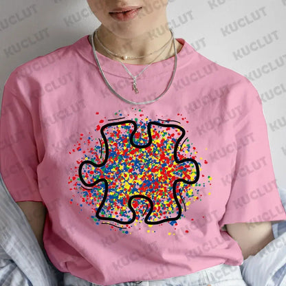 Autism Awareness Love Puzzle Graphic T-shirt for Women Summer Harajuku Streetwear Short Sleeve Tees Female Oversized Clothing