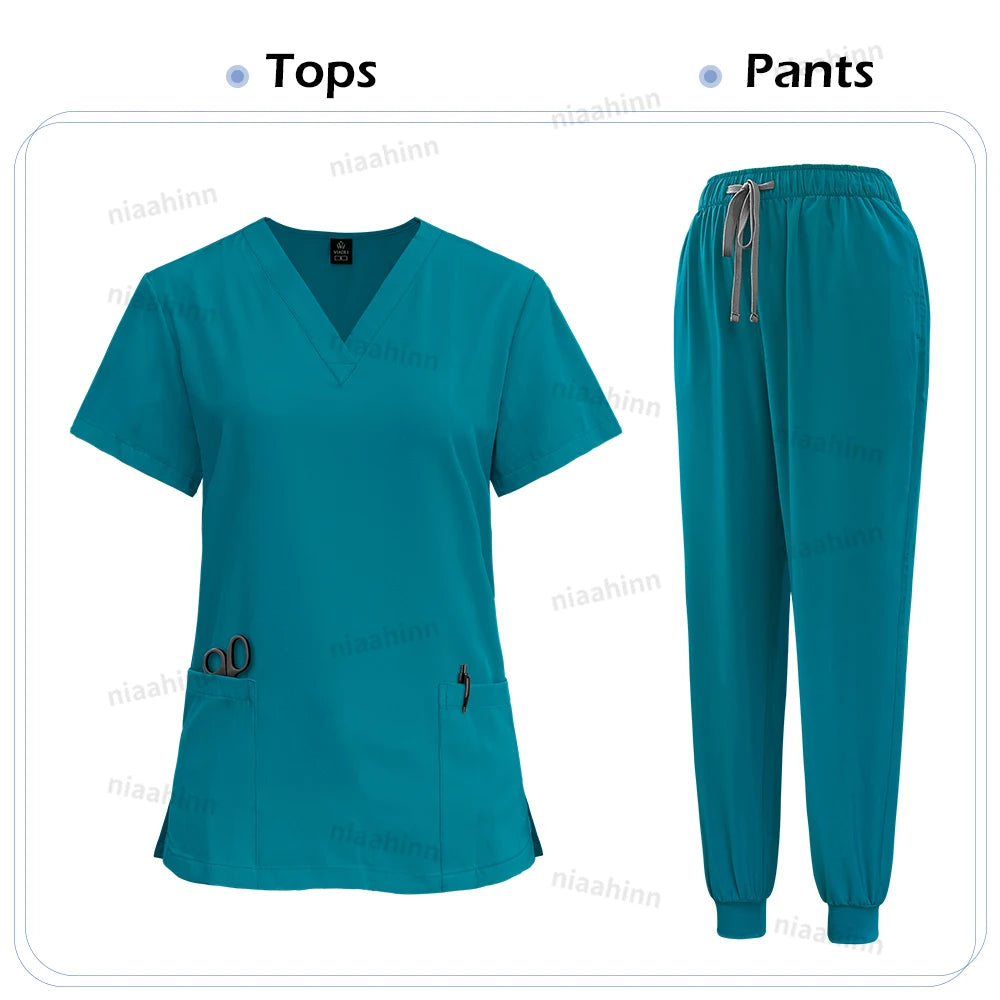 Medical Scrub Nursing Surgical Gown High Quality Elastic Scrub Healthcare Pharmacy Solid Color Uniform Wholesale Workwear Unisex