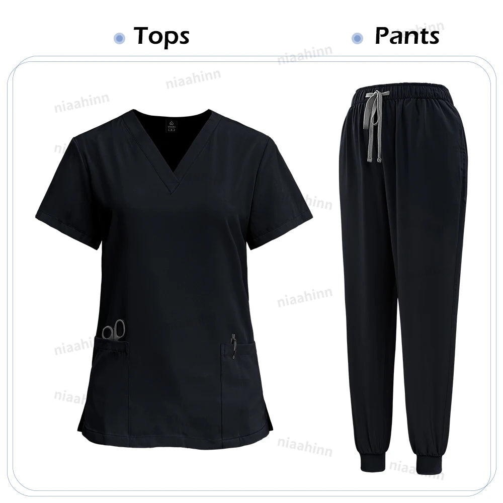 Medical Scrub Nursing Surgical Gown High Quality Elastic Scrub Healthcare Pharmacy Solid Color Uniform Wholesale Workwear Unisex