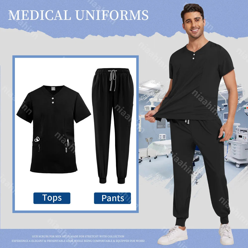 Scrubs Tops Jogger Pants Set Men Nurse Uniform Wholesale Lab Dustproog Workwear Doctor Uniform Suit for Men Medical Clothing Set