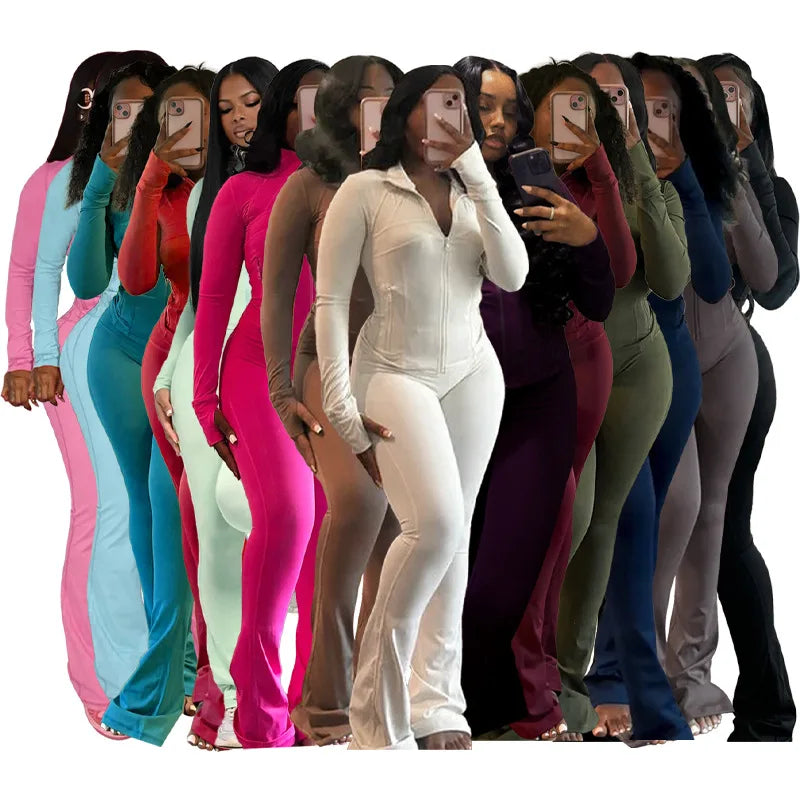 HLJ&GG Casual Solid Sporty Two Piece Sets Women Zipper Long Sleeve Slim Top And Skinny Pants Outfits Spring New 2pcs Tracksuits