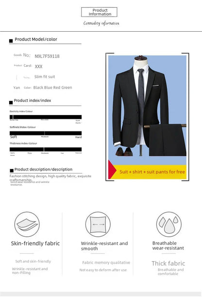 Men's Three-piece Suit Casual Slim Fit Business Attire