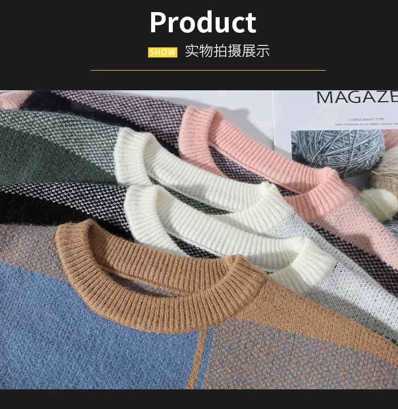 Winter Handsome Plaid Sweater Men Harajuku Mens Jumper Thick Warm Turtleneck Pullover Men High Quality Male Christmas Sweaters