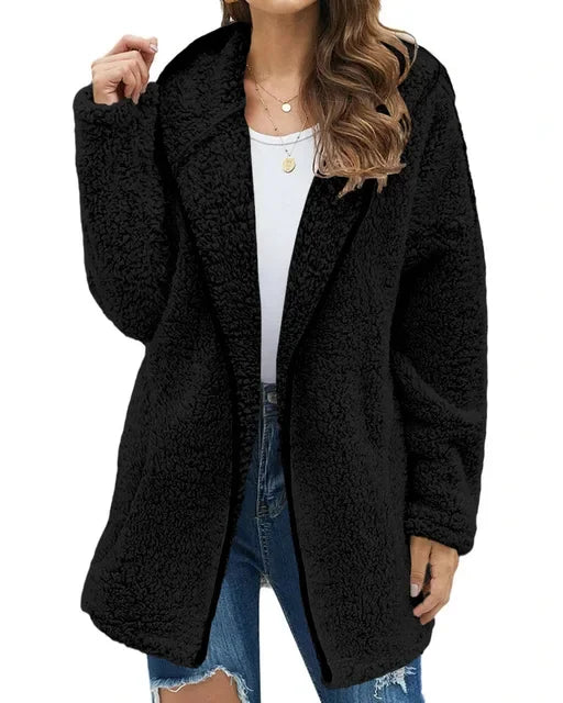Autumn Winter Women Long Teddy Jacket Warm Thick Fleece Coat Turn Down Collar Plush Coat Woman Casual Long Sleeve Winter Clothes