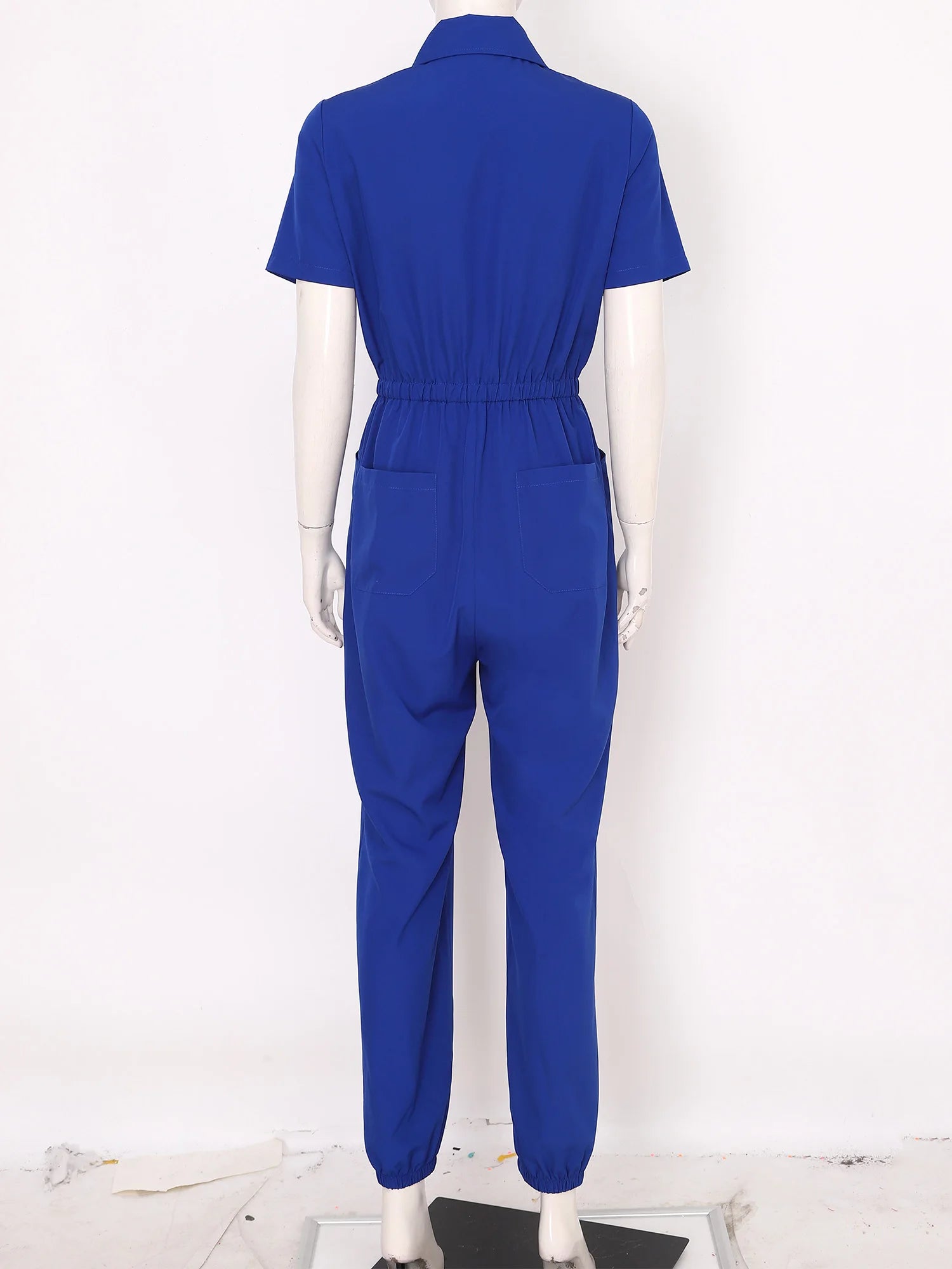 Womens Short Sleeve Scrubs Jumpsuit Front Zipper Elastic Waist Jogger Pants Rompers Nurse Doctor Workwear for Caring Nursing