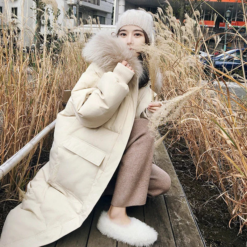 Winter Down Cotton Jacket Women's Winter Hooded Faux Fur Collar Coat Warm Parkas Snow Outwear Oversized Long Winter Jacket