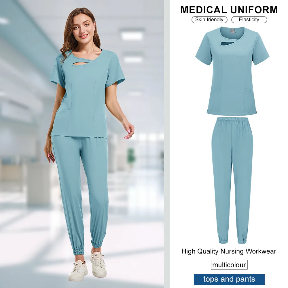 Beauty Workwear Women Medical Nurses Uniform Surgical Scrubs Set Spa Top Pants Clinic Carer Clothes Nursing Uniforms Jogger Suit