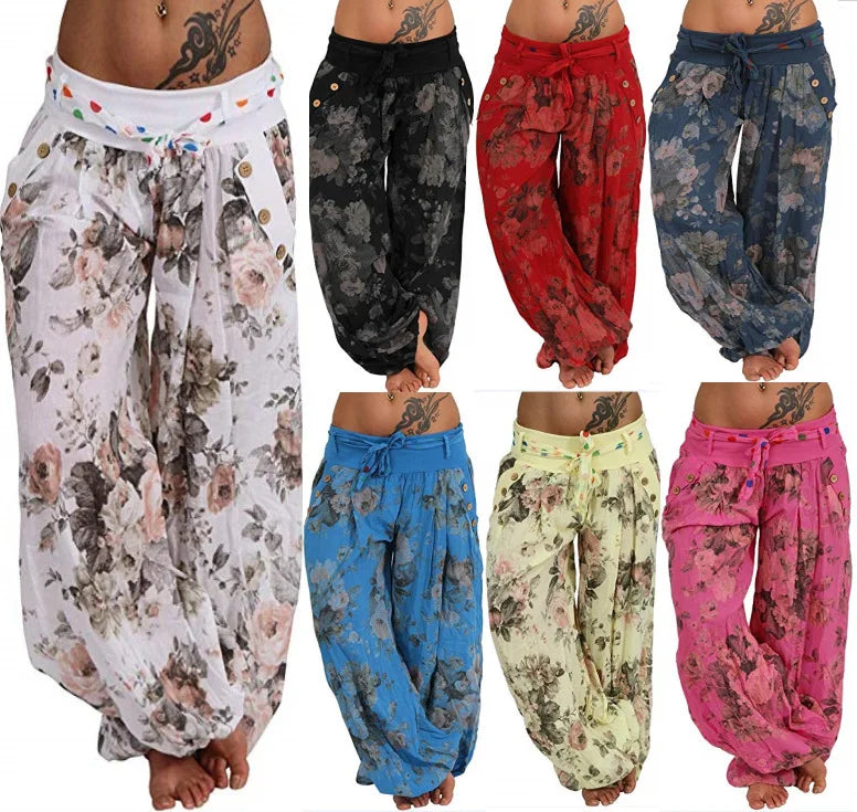 Autumn and winter women's clothing long Haren pants new digital print long wide leg pants Haren casual pants casual plus size