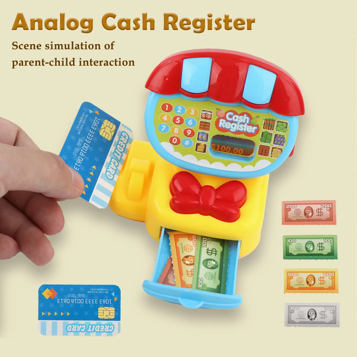 Cash Register Toys Play Calculator Cash, Play Money Ice Cream Vegetables Electronic Calculator Realistic for 3+ Years Old Child
