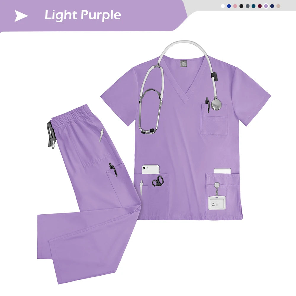 Nursing Elastic Scrubs Anti-Wrinkle Surgical Uniforms Woman Breathable Short Sleeved Top and Pants Sets Nurse Uniform Scrub Suit