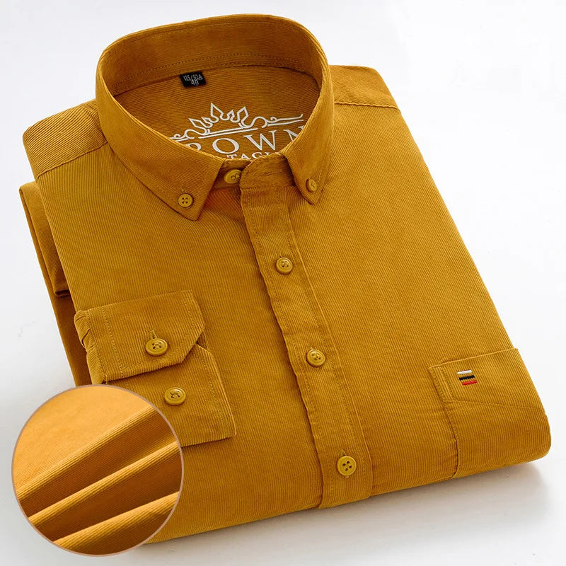 Size S-7XL Men's Corduroy Shirt Long Sleeve Cotton Casual Regular Fit Soft Comfortable Formal Dress Shirts Blouse Men Clothes
