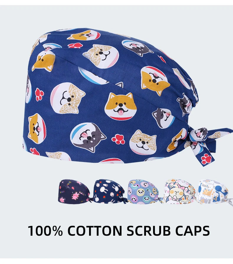 LONG HAIR Scrub Caps Surgical Medical Hats Cotton Nursing Caps Breathable Bouffant Healthcare Chef Pediatric Veterinary Hats M81