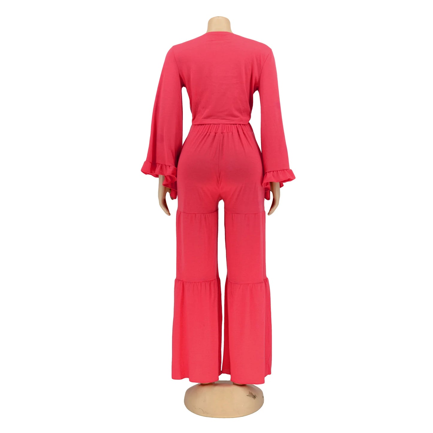 Casual Spring And Autumn For Women's Solid Color Long Sleeved Chest Wrap Top and Wide Leg Trousers Female Office 2 Piece Set