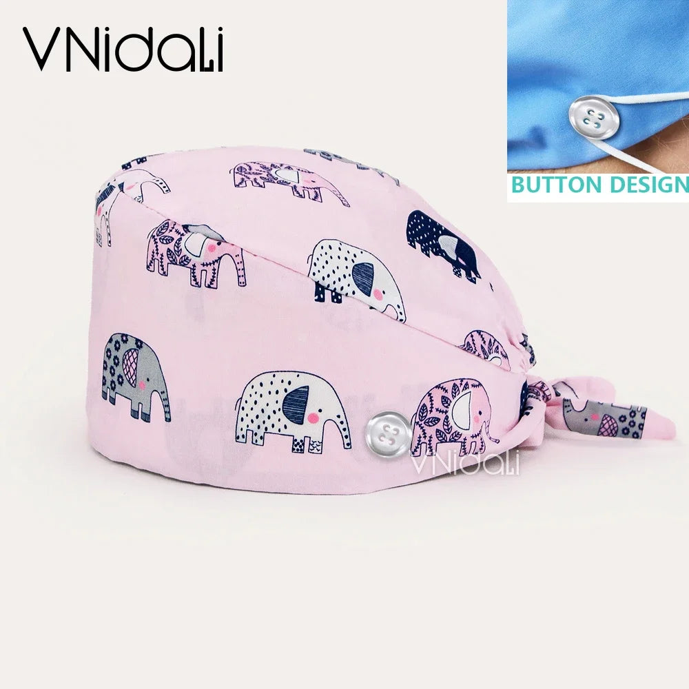 nurse hats anime adjustable surgery cap Breathable Cotton with button scrubs cap operating room cap medical doctor cap