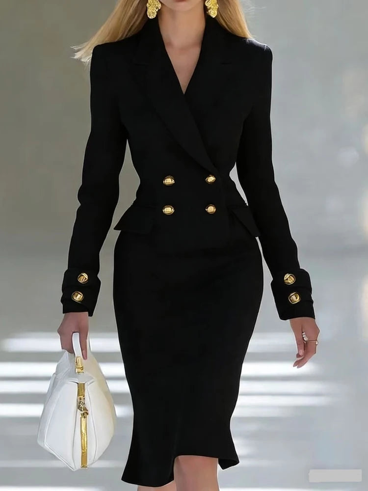 Women Elegant Blazer Dress Spring New Elegant Double Breasted Long Sleeve Dress Office Business Cocktail Party Formal Occasions