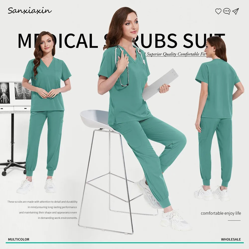 Beauty Salon Work Set Operating Room Scrub Nursing Uniforms with Antibacterial Wrinkle Doctor Medical Workwear Nurse Accessories