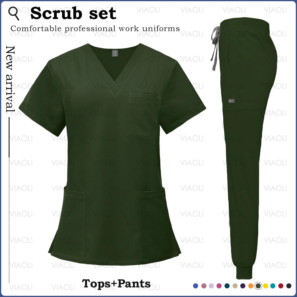 Surgery Overalls High-end Fabric Scrubs Set Medical Uniforms Stretch Scrub Tops Pants With Pocket Nurse Uniforms Beauty Workwear