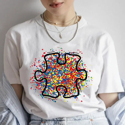 Autism Awareness Love Puzzle Graphic T-shirt for Women Summer Harajuku Streetwear Short Sleeve Tees Female Oversized Clothing