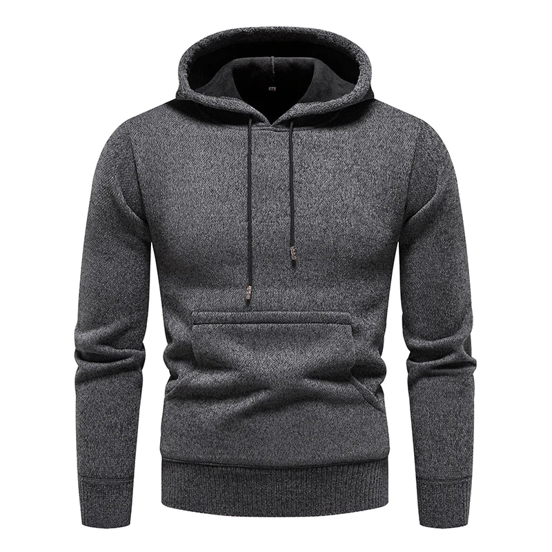 New Autumn Winter Hoodies Men Fashion Hooded Sweatshirts Men Casual Knitted Pullovers Hooded Streetwear Solid Sports Sweatshirts