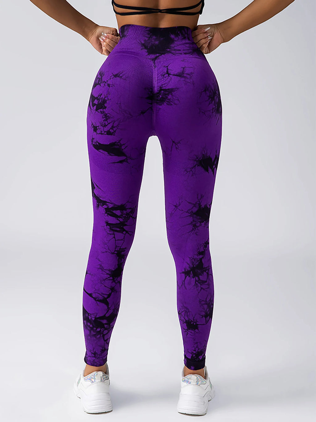 Tie Dye Seamless Leggings for Women High Waist Yoga Pants Scrunch Butt Lifting Elastic Tights Wide Waistband Sports Leggings
