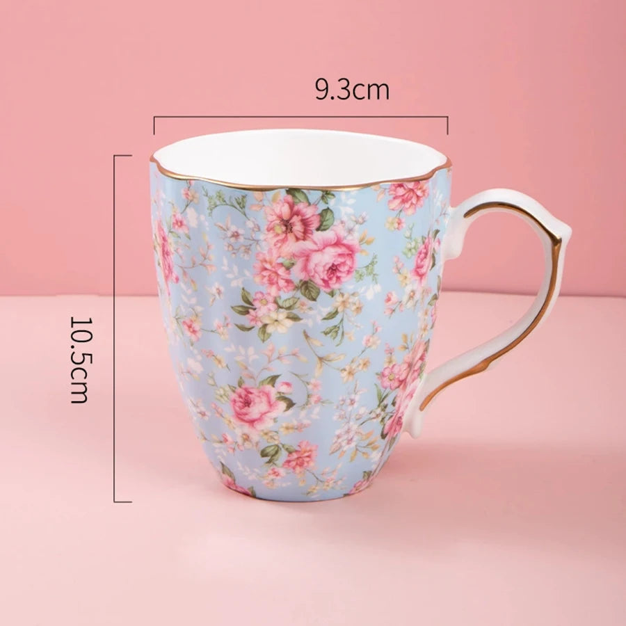 460ML Pumpkin-shaped Ceramic Mug Full cup of flower pattern Coffee Cup Big capacity Breakfast Milk tea cups Gift For Kids Girls