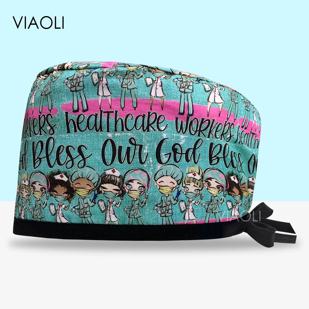 Scrub Cap Printed Cotton Beauty Salon Surgeon Cap Dental Clinic Nursing Hat Women Men Surgical Caps Wholesale Nurse Accessories