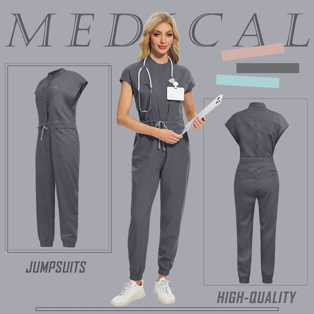 Wholesale Beauty Jumpsuit Medical Apparel Scrub Uniform Women Short Sleeve Overalls Hospital Clothing Nurse Uniforms with Pocket