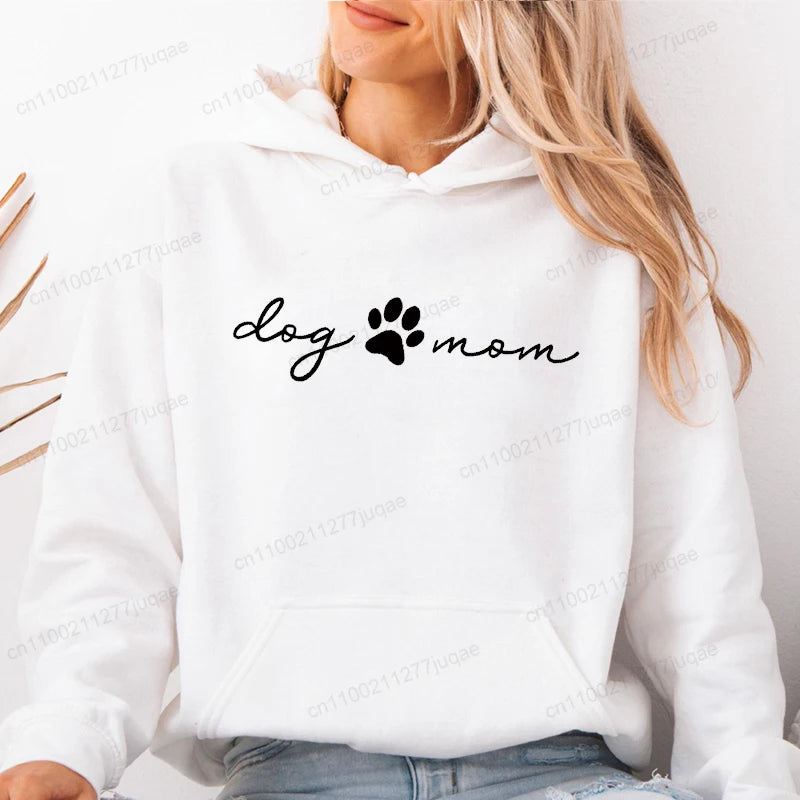 Autumn Winter Hooded Hoodies Women Casual Streetwear Dog and Mom Printed Sweatshirts Long Sleeve