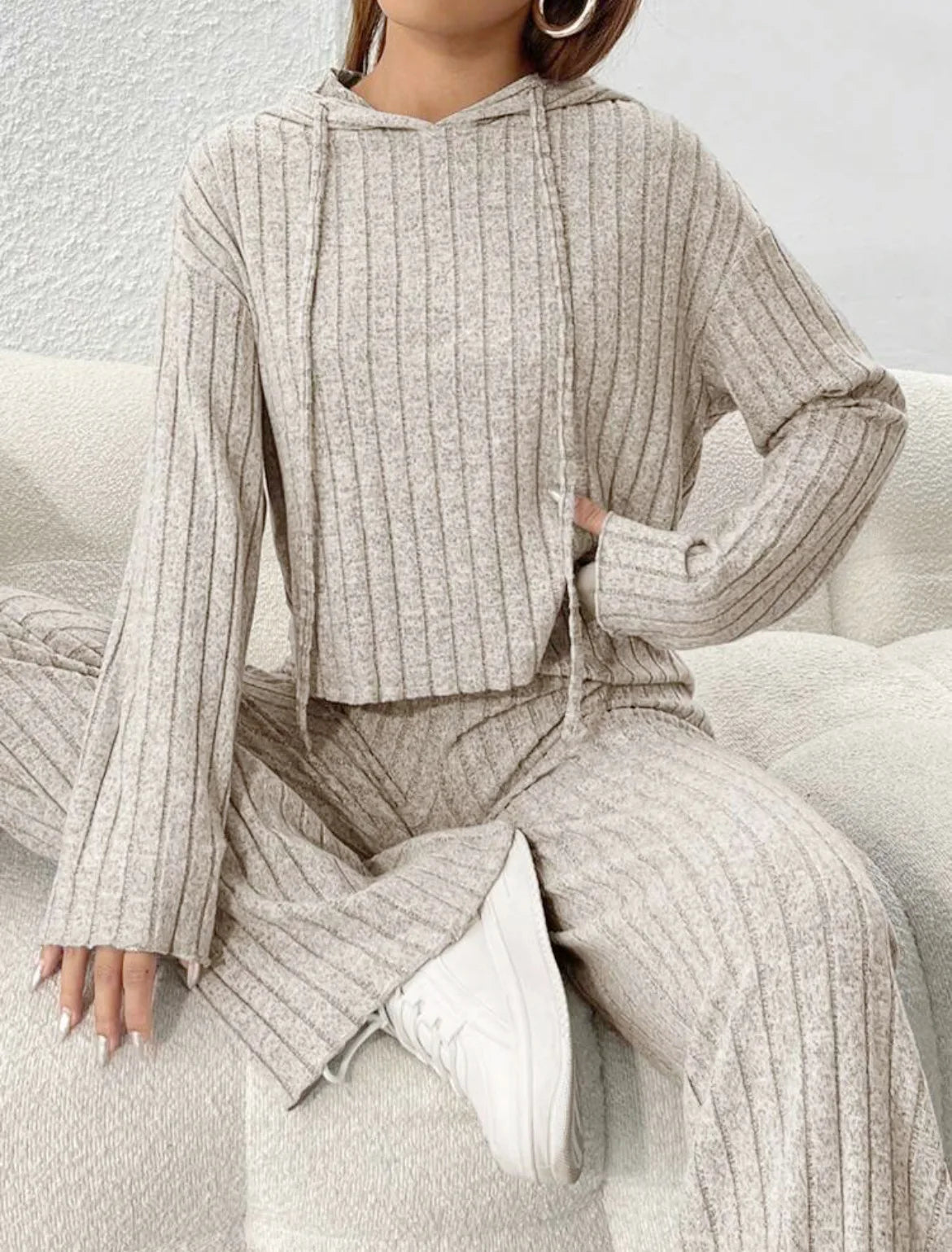 Fashion Long Sleeve Knitted Pant Sets Women Autumn Winter Home Casual Comfortable 2 Piece Sets Women Outfit  Two Piece Set