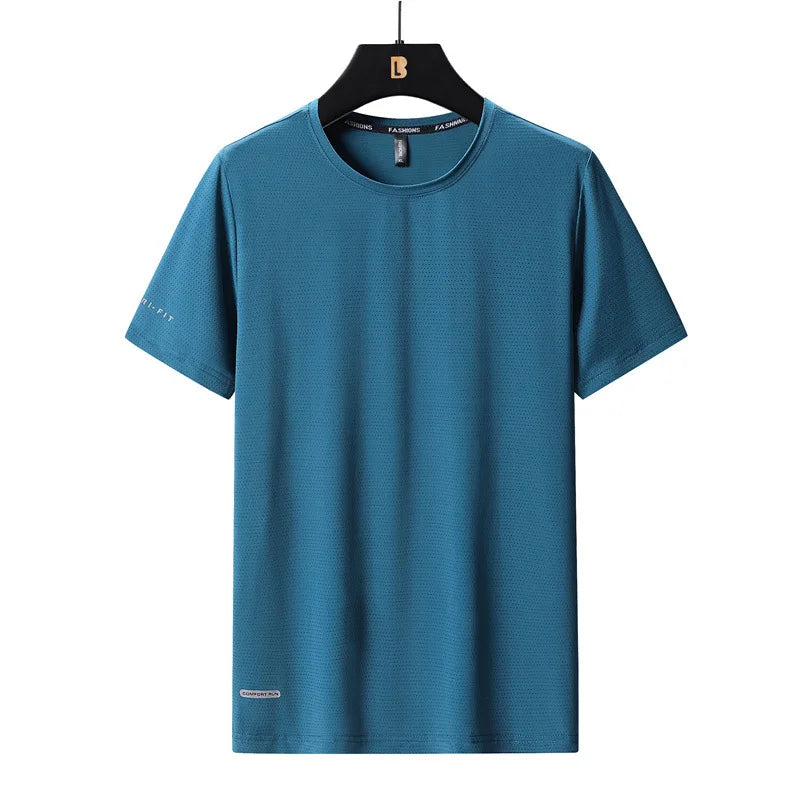 High-Quality Ice Silk T-Shirts Men Plus Size 8XL Male Tshirt Man Tee Shirt Breathable Wearing Tee Tops Running Fast Shipping