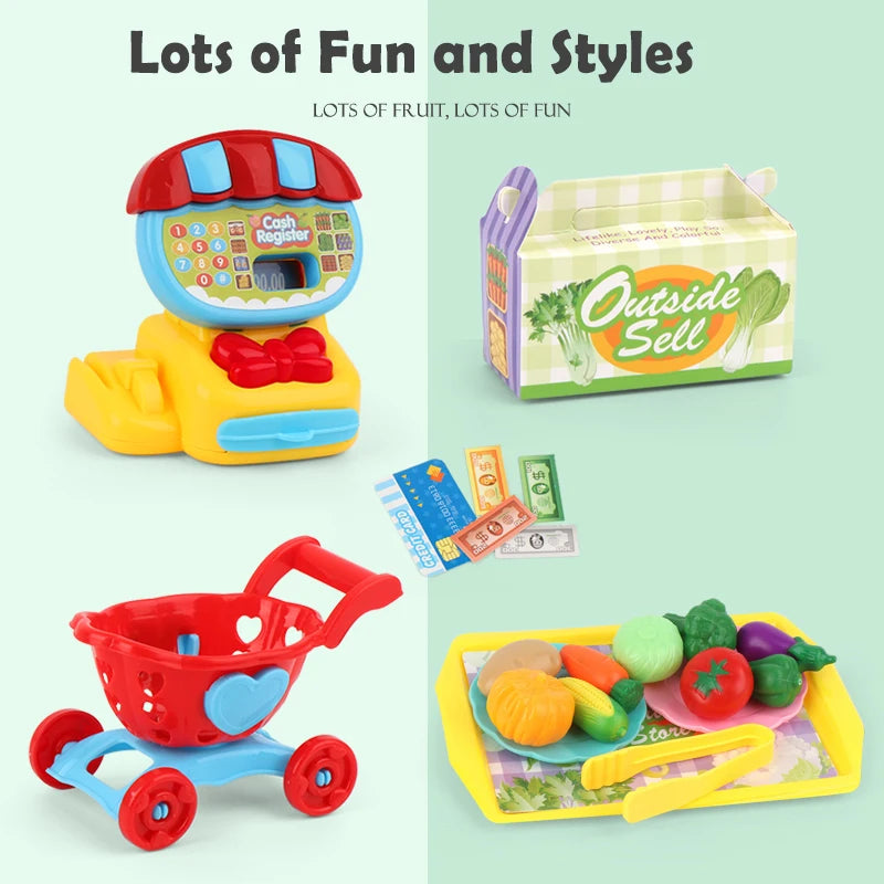 Cash Register Toys Play Calculator Cash, Play Money Ice Cream Vegetables Electronic Calculator Realistic for 3+ Years Old Child