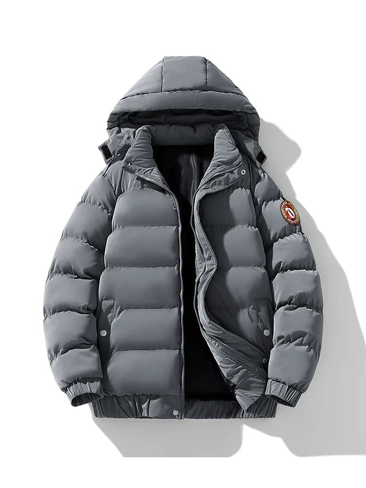 Winter Man Down Jacket Simple Solid Color Stand Collar Male Hooded Coat Thicken Cold-proof Loose Comfortable Men Outerwear