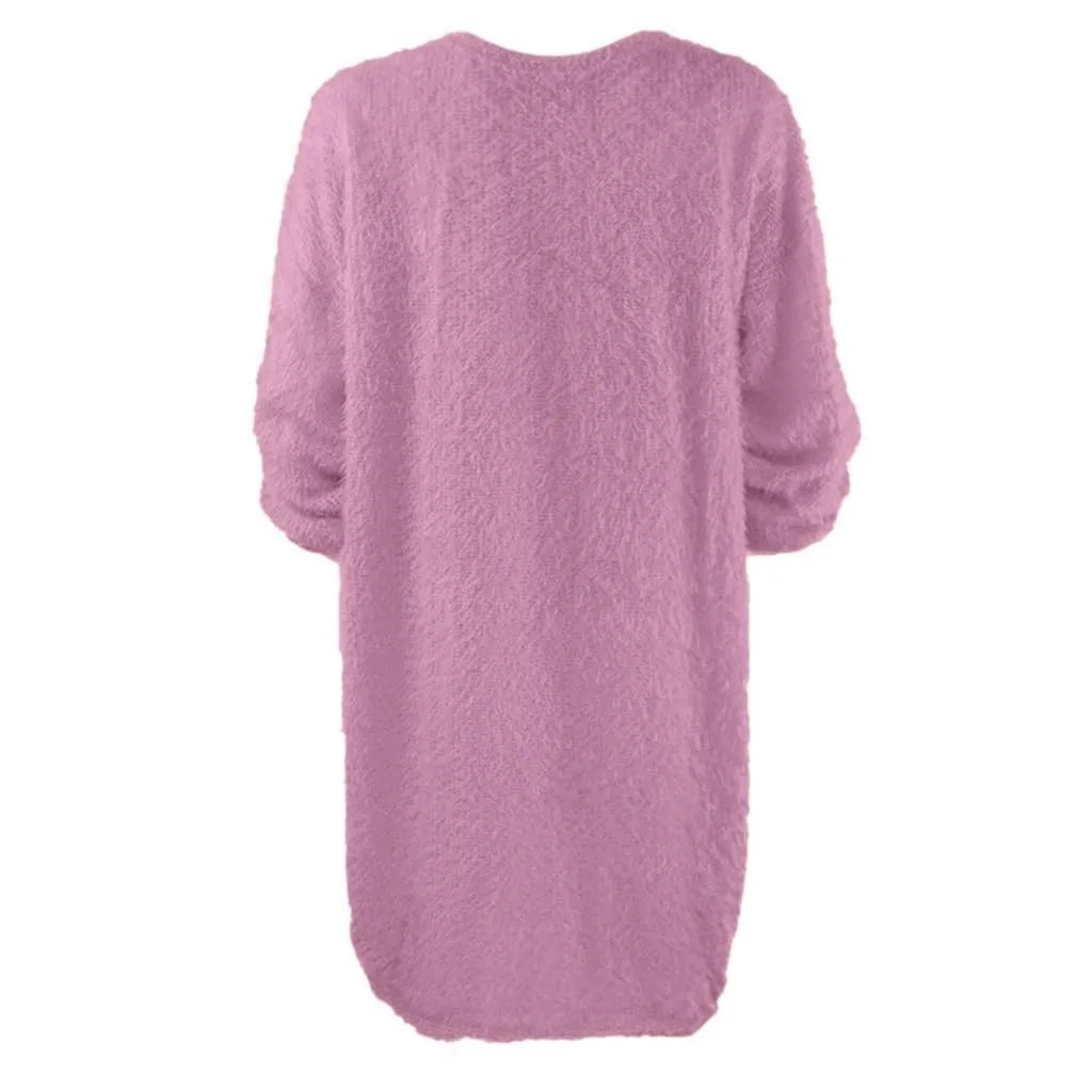 Women Winter Sweater Knit Crewneck Warm Long Sleeve O-Neck Casual Sweatshirts Dress Solid Color Oversized Basic Ladies Cloth