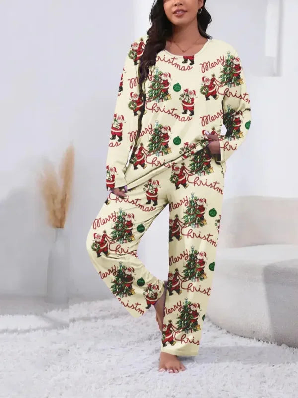 Plus Size Women's Fashion Winter Outfit Clothing Sets Flannel Pullover Warm Thicken Little Bear Graphical Round Neck Outfit