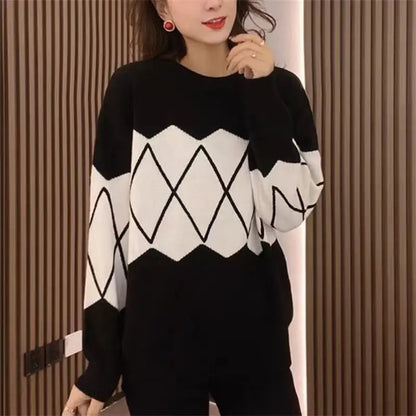Sweater Women's Autumn and Winter New Warmth Thick Knitted Sweater Color-blocking Slim Base Shirt Top Base Shirt