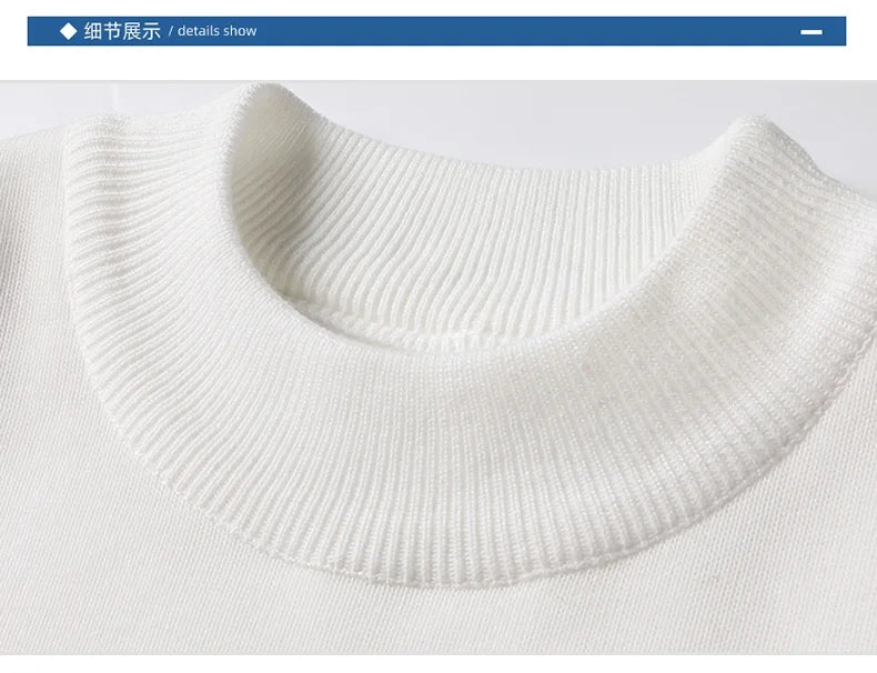 Winter New Men's Knitted Sweater with A Half High Collar Solid Color Plush and Warm Knitted Lining Top  Casual and Versatile Top
