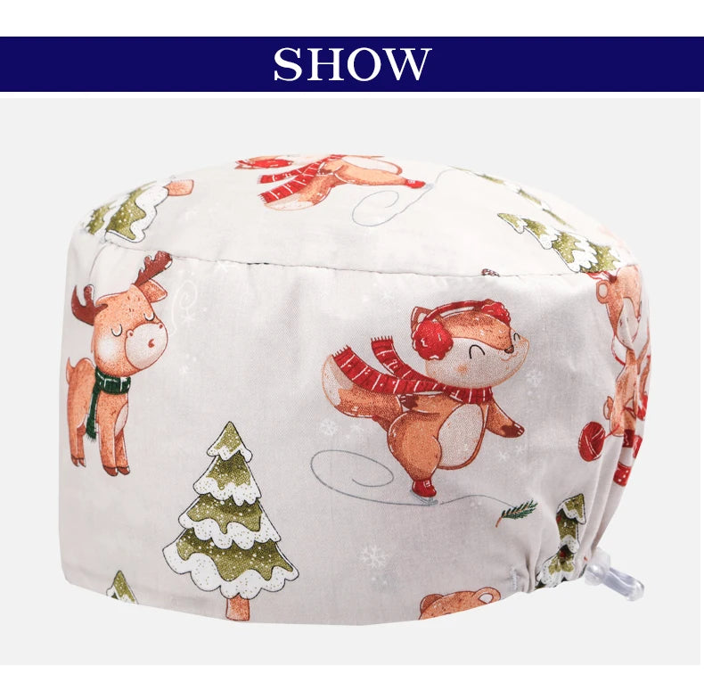 Printed Scrub Caps Dental Nursing Hats Durable Women Pediatric Cap Care Center Work Hat Comfortable  Aesthetic Scrub Cap K1235