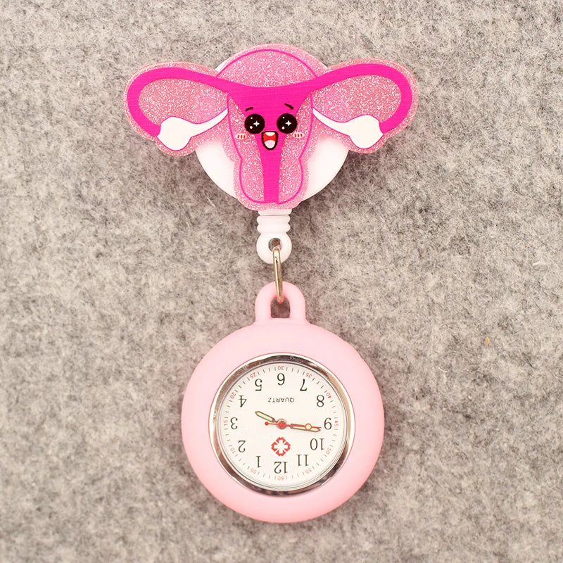 Cartoon Heart Lung Style Pocket Watch Retractable And With Clip For Doctor Nurse Men And Women