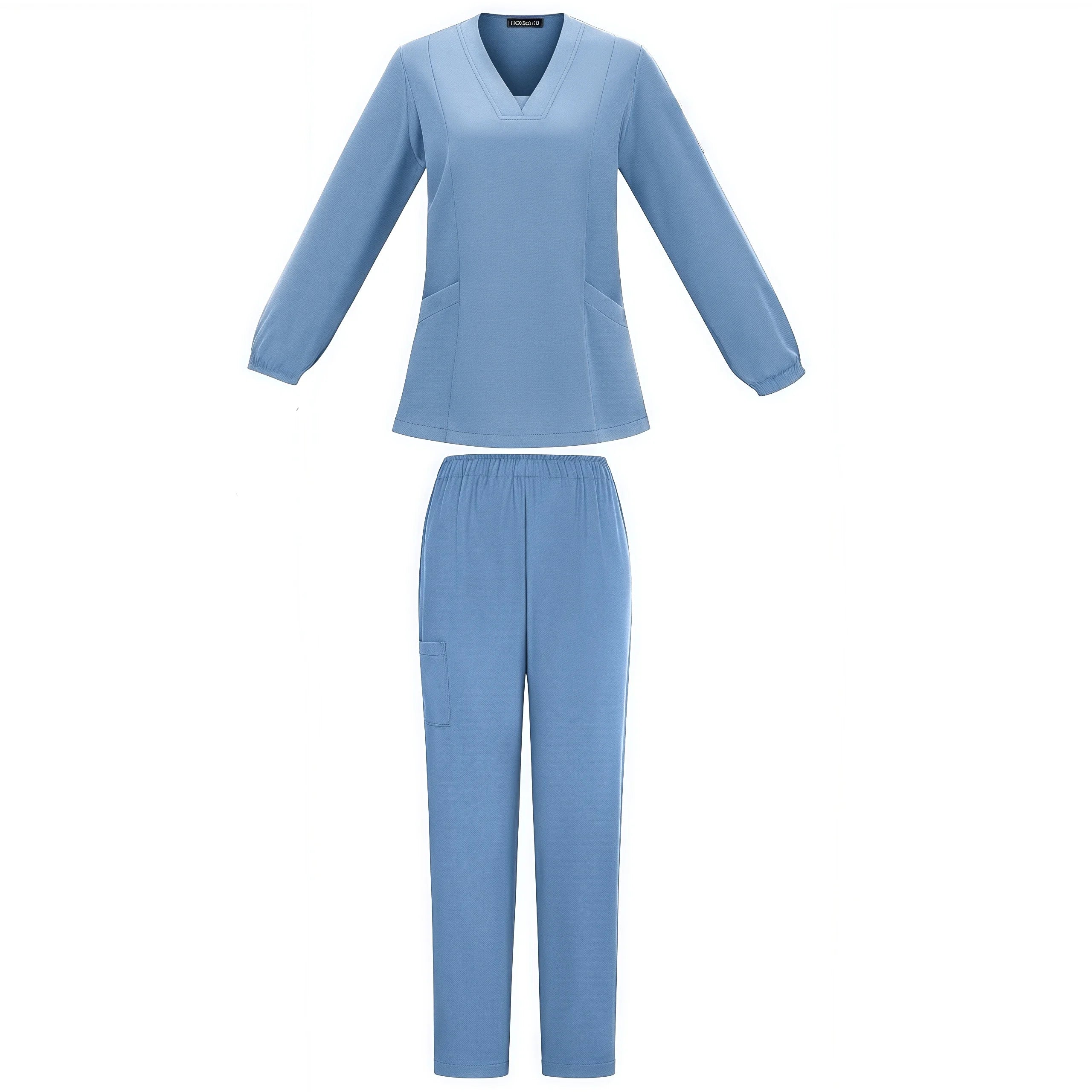 Women Surgical Uniform Autumn Winter Solid Color V Neck Long Sleeve Nurse Blouse Medical Beauty Salon Workwear Top+pants Clothes
