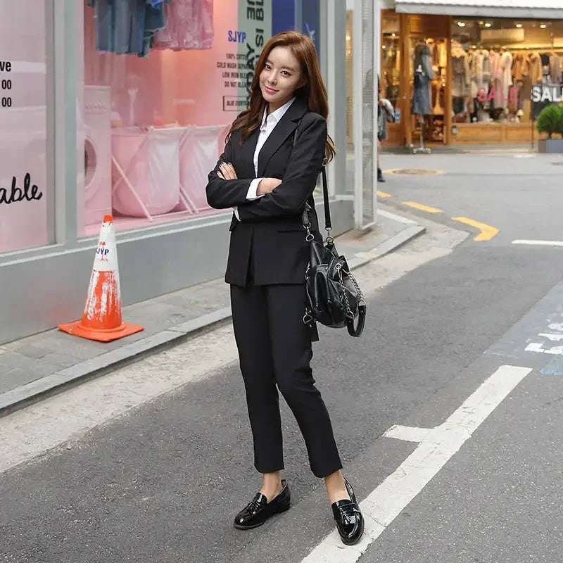 New Arrived Women Suit Fashion Slim Business Office OL Dark Green Jacket Set Formal Blazer + Pants Suits Feminino Female
