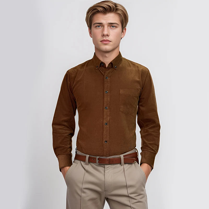 Size S-7XL Men's Corduroy Shirt Long Sleeve Cotton Casual Regular Fit Soft Comfortable Formal Dress Shirts Blouse Men Clothes