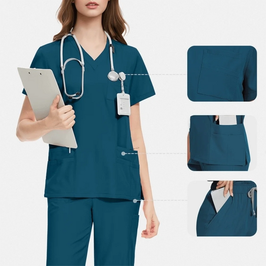 Soft Pink Clinical Uniform Healthcare Scrub Top & Pants Hospital Doctor Nurse Uniform Work Clothes with Pockets Scrubs Sets