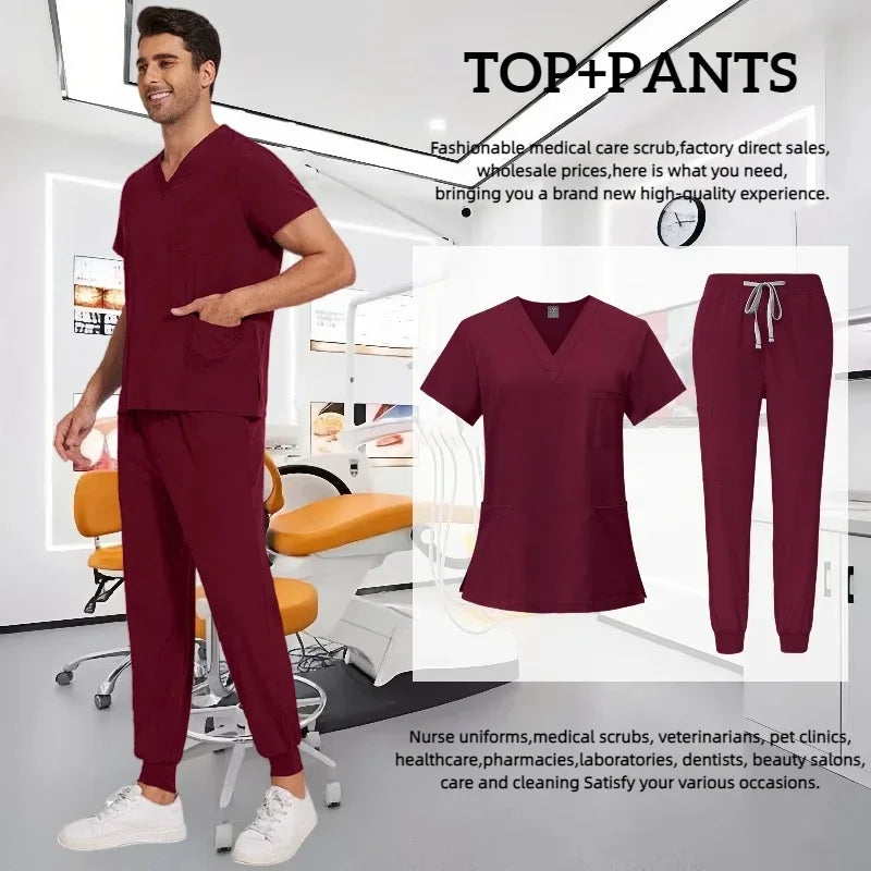 Medical Scrub Nursing Surgical Gown High Quality Elastic Scrub Healthcare Pharmacy Solid Color Uniform Wholesale Workwear Unisex