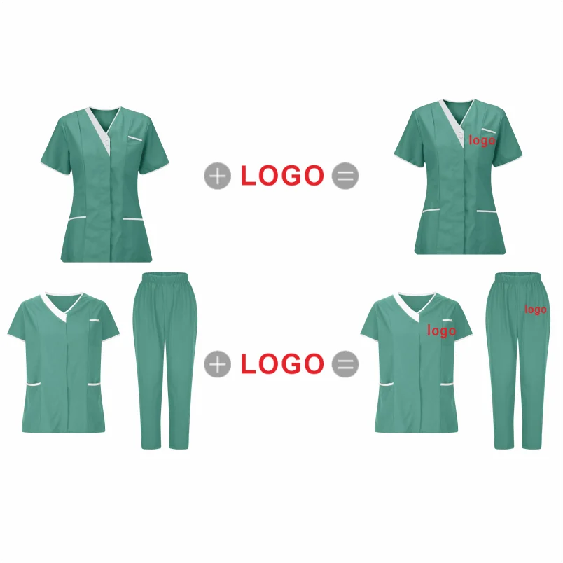 Custom Nurse UniformScrubs Tops Short Sleeve Pocket Clinic Nursing Scrub Tops Healthcare Carer Tunic Design Print Logo