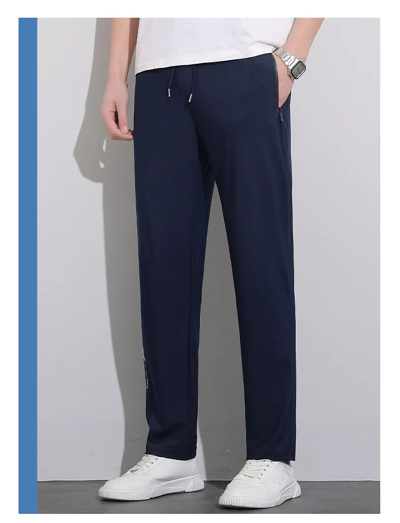 Plus Size 8xl Men Sports Pants Quick-Drying Men'S Trousers Joggers Sportswear Solid Ice Silk Sweatpants Male Elastic