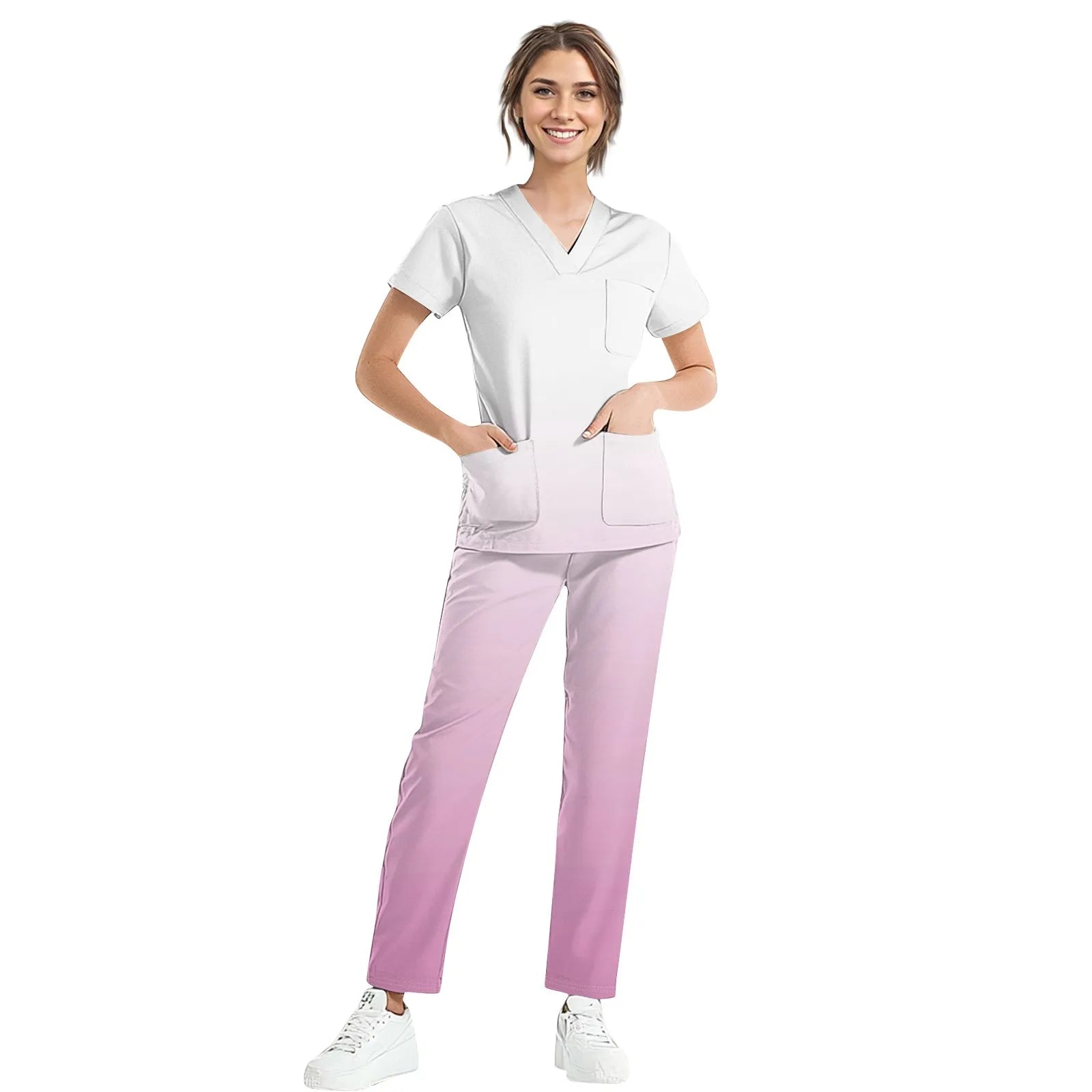 Women Medical Uniforms Slim Fit Scrubs Sets Tops Straight Pant Nurses Accessories Dental Clinic Beauty Salon Workwear Clothes