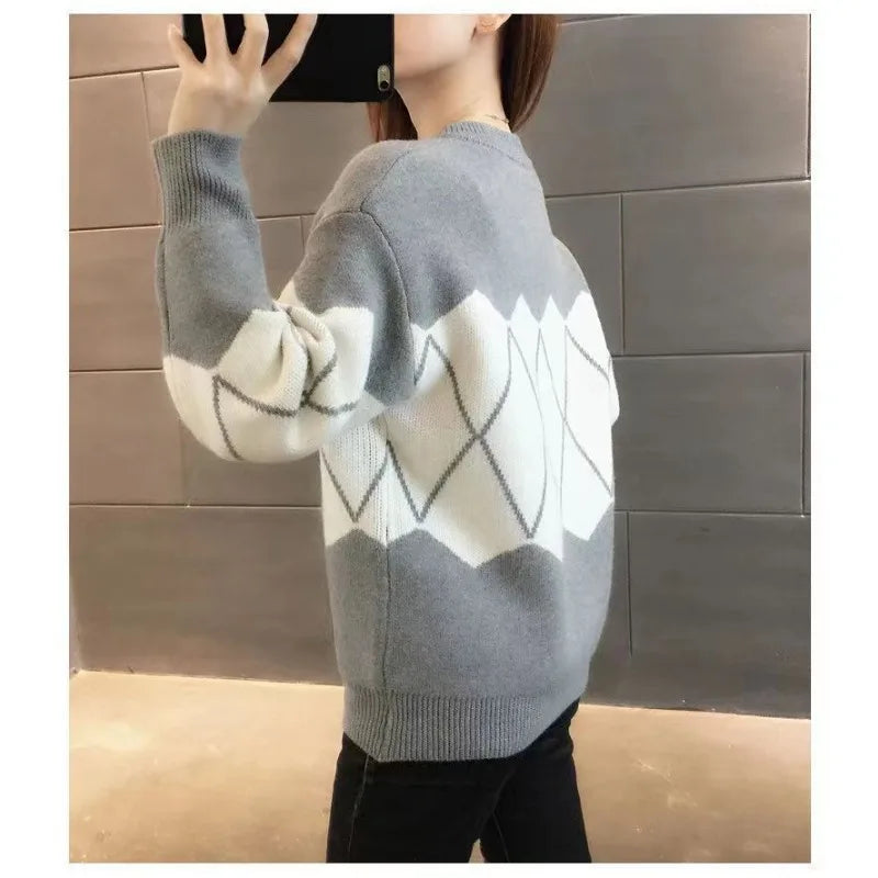 Sweater Women's Autumn and Winter New Warmth Thick Knitted Sweater Color-blocking Slim Base Shirt Top Base Shirt